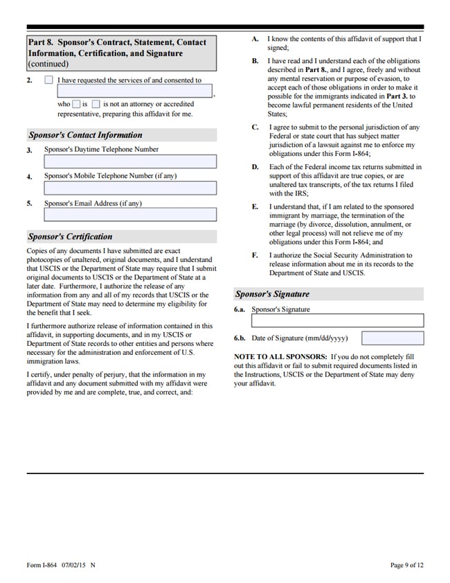 Form I-864 Page 9